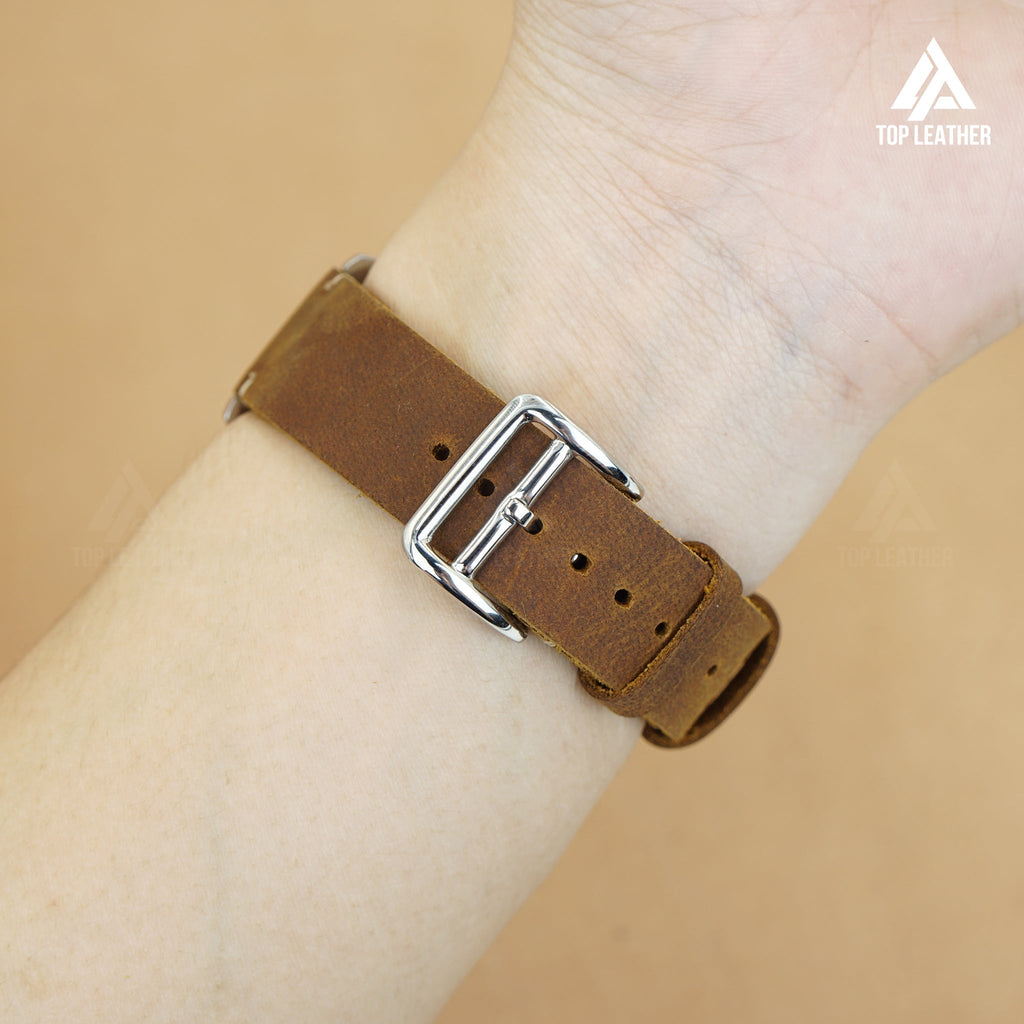 Dây đeo đồng hồ bằng da sáp TopLeather – Tương thích với Apple Watch & Samsung Galaxy Watch (Màu nâu sô cô la) 