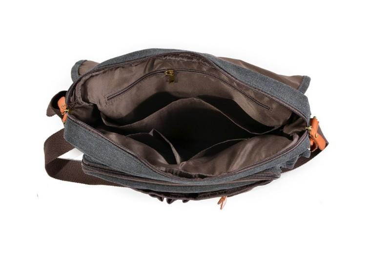 Túi đeo chéo nam bằng vải denim và canvas, túi xách da.