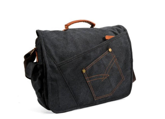 Túi đeo chéo nam bằng vải denim và canvas, túi xách da.