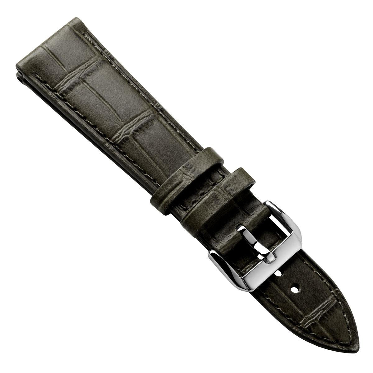 Vòng đeo tay de Montre en Cuir Artisanal Louvain Croc - Vert Olive Élégant