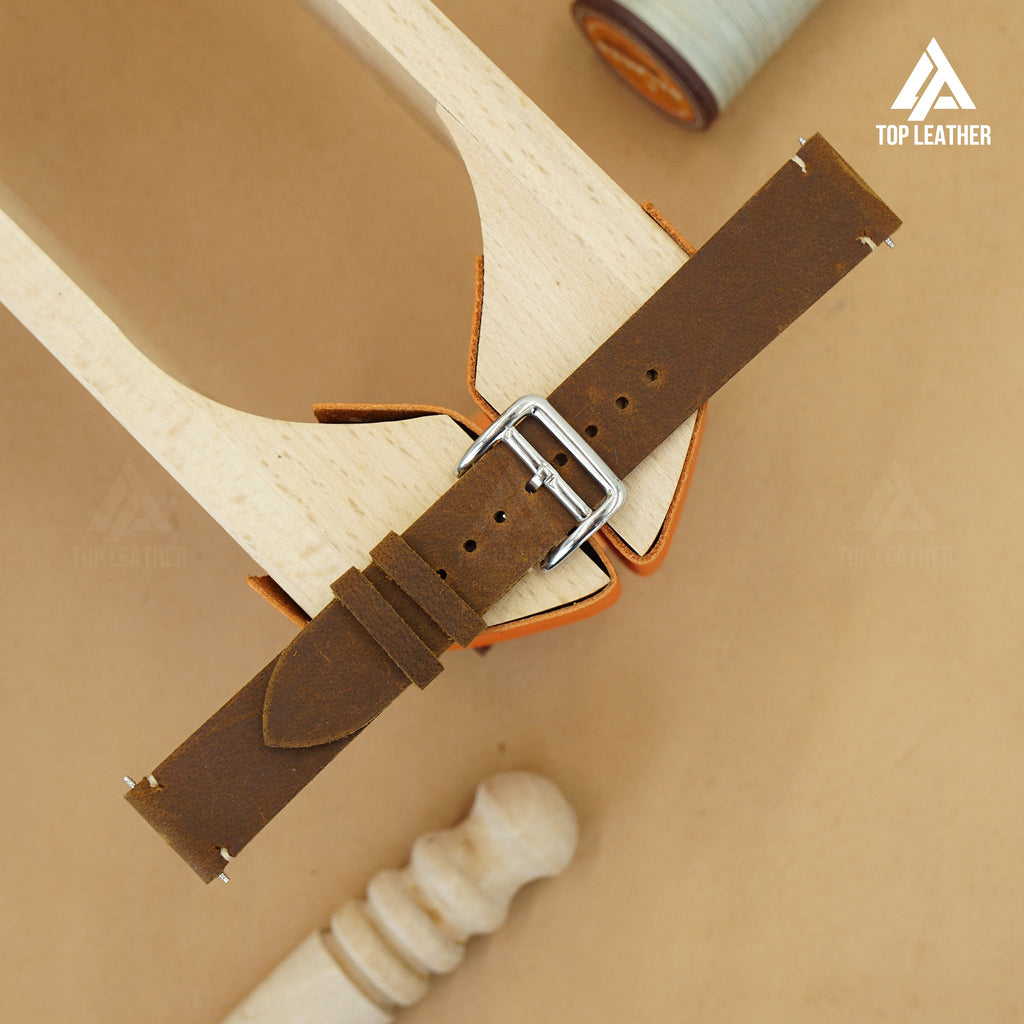 Dây đeo đồng hồ bằng da sáp TopLeather – Tương thích với Apple Watch & Samsung Galaxy Watch (Màu nâu sô cô la) 
