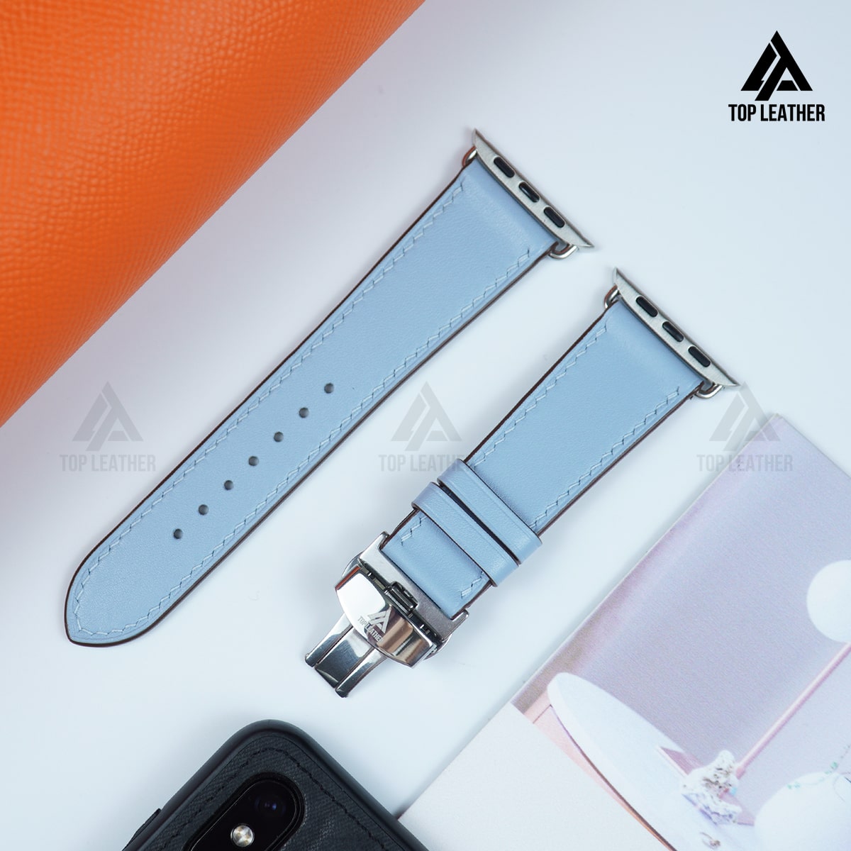 Dây đeo đồng hồ Swift bằng da dành cho Apple Watch và đồng hồ cơ - Màu xanh da trời SW2211 