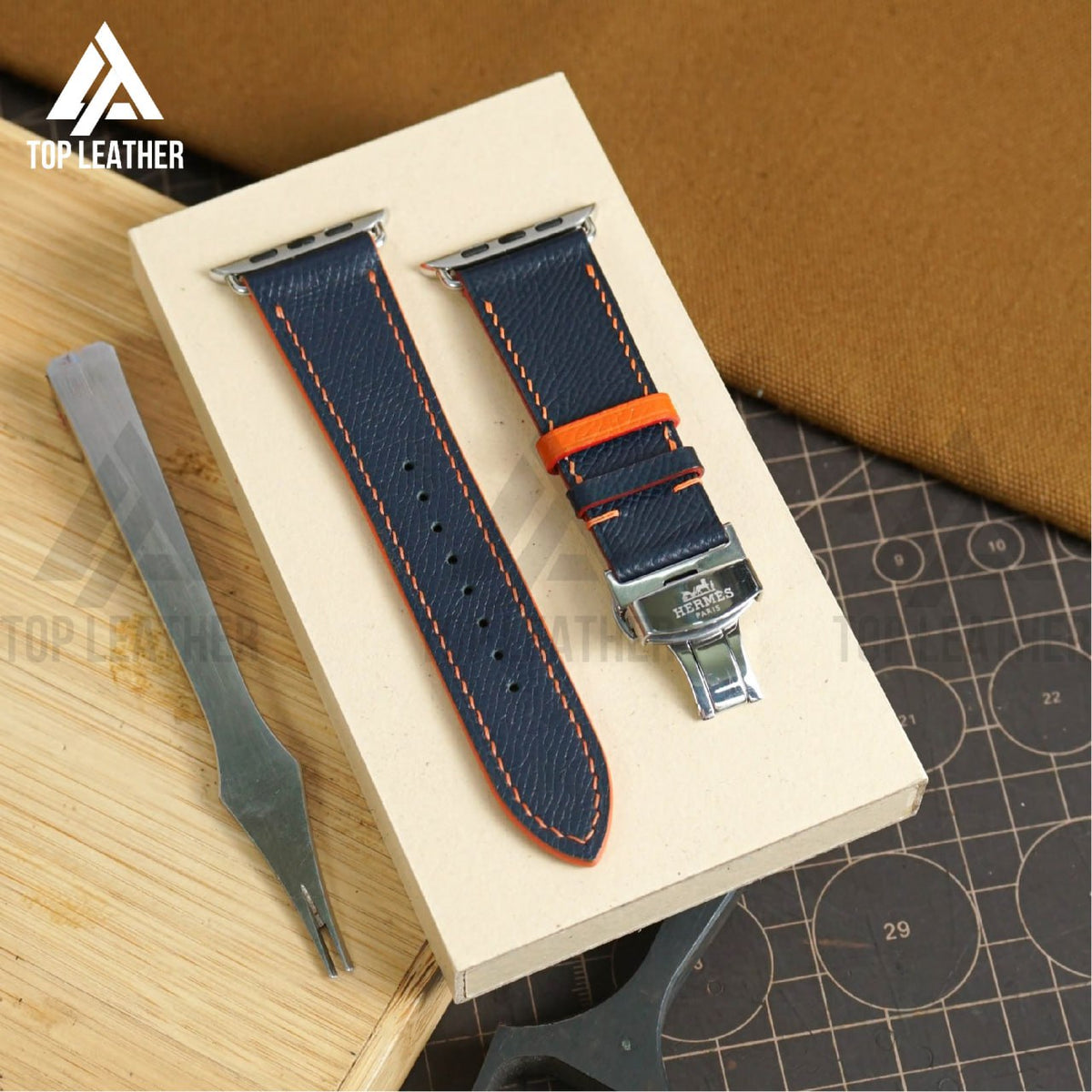 Dây đeo đồng hồ bằng da Epsom cho Apple Watch màu xanh hải quân EP 01.33 