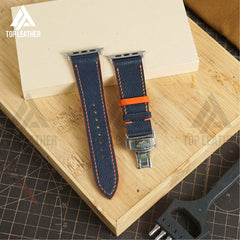 Dây đeo đồng hồ bằng da Epsom cho Apple Watch màu xanh hải quân EP 01.33 