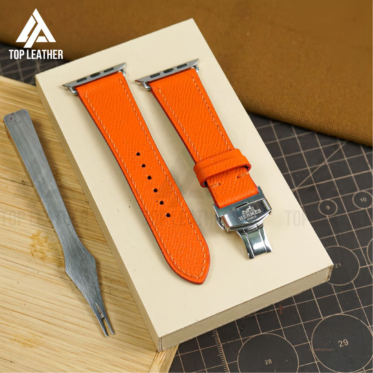 Dây đeo đồng hồ Apple Watch bằng da Epsom cho dòng 3 4 5 6 7 8 9 Ultra, kích thước từ 38mm đến 49mm. 