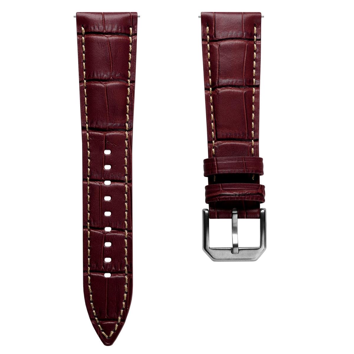 Vòng tay de montre en cuir véritable avec họa tiết cá sấu Carolina - Rouge Grenat