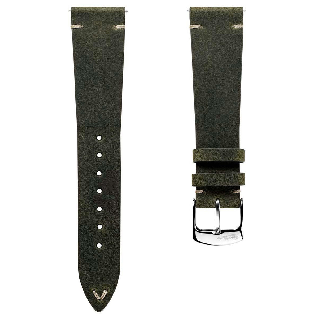 Dây đeo đồng hồ da Crazy Horse V-Stitch - Màu xanh ô liu Crazy Horse