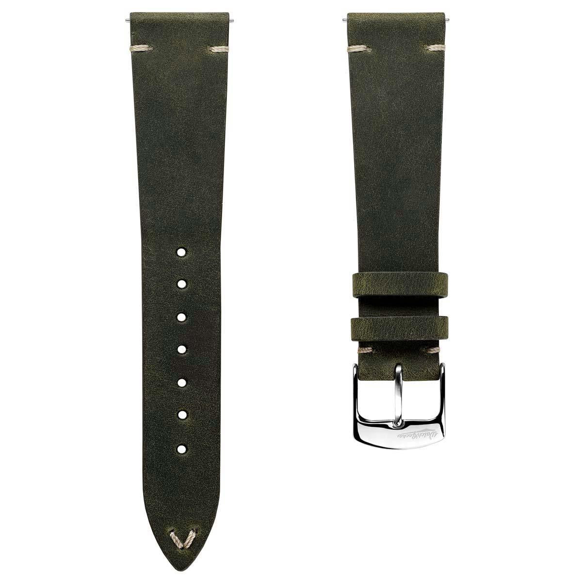 Dây đeo đồng hồ da Crazy Horse V-Stitch - Màu xanh ô liu Crazy Horse