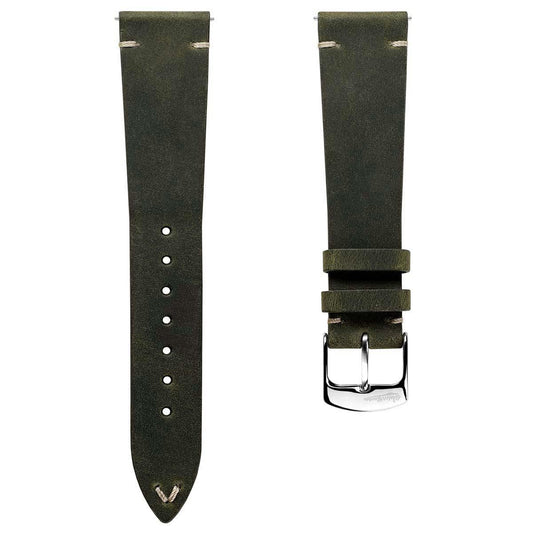 Dây đeo đồng hồ da Crazy Horse V-Stitch - Màu xanh ô liu Crazy Horse