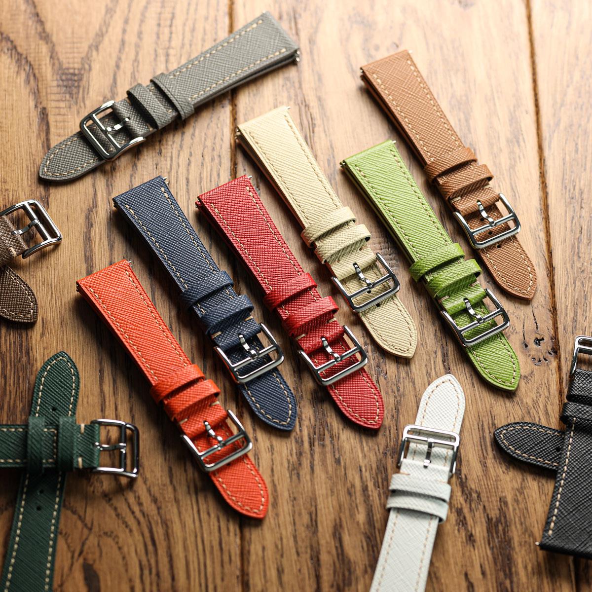 Vòng tay montre và cuir Saffiano Brixham Noir Élégant