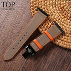 Dây đeo đồng hồ Swift bằng da dành cho Apple Watch, đồng hồ cơ - Màu xám pha cam SW08.33 