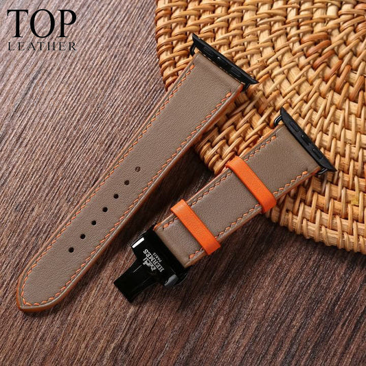 Dây đeo đồng hồ Swift bằng da dành cho Apple Watch, đồng hồ cơ - Màu xám pha cam SW08.33 