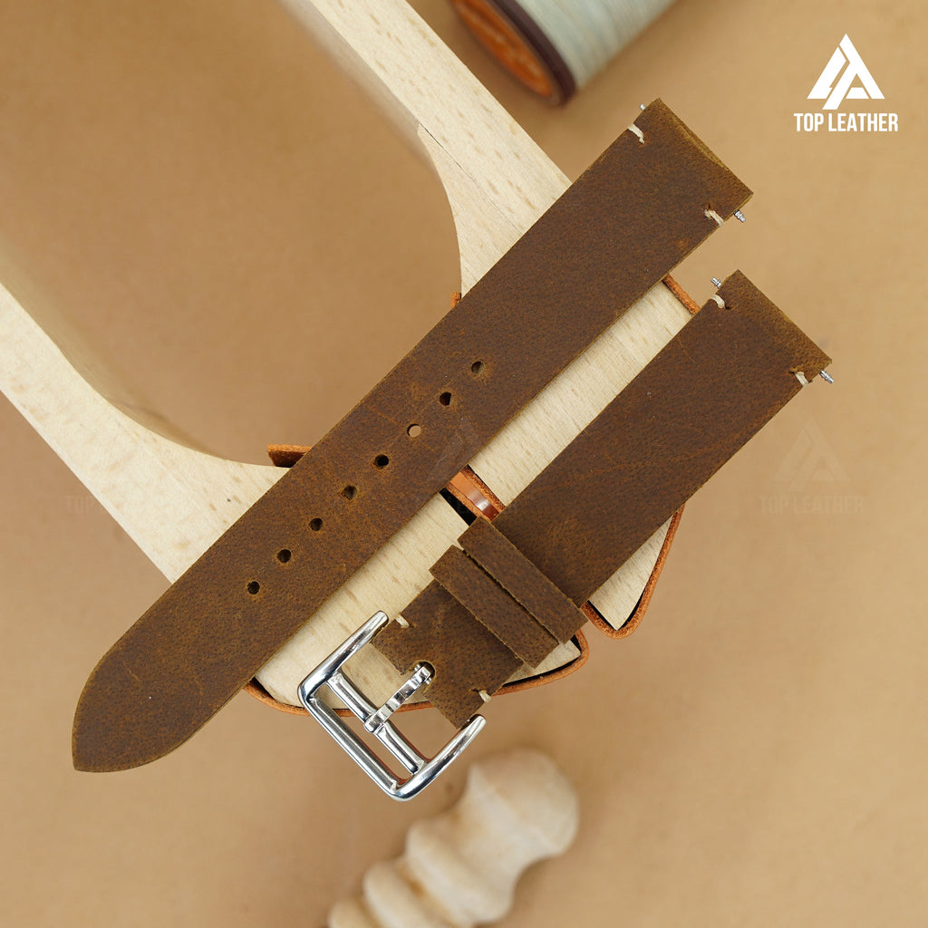 Dây đeo đồng hồ bằng da sáp TopLeather – Tương thích với Apple Watch & Samsung Galaxy Watch (Màu nâu sô cô la) 