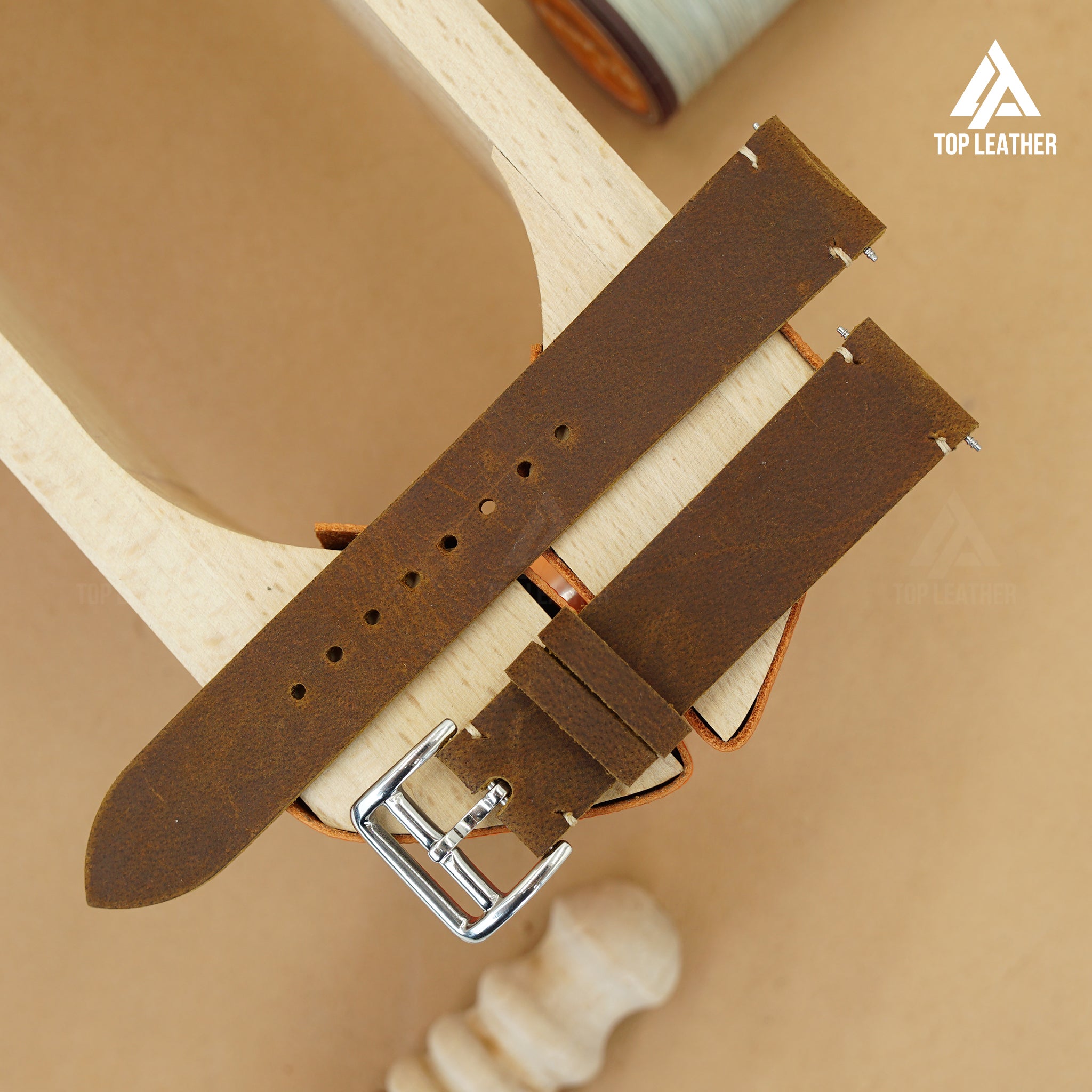 TopLeather Waxed Leather Watch Strap – Compatible with Apple Watch & Samsung Galaxy Watch (Chocolate Brown)