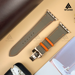 Dây đeo đồng hồ Swift bằng da dành cho Apple Watch, đồng hồ cơ - Màu xám pha cam SW08.33 
