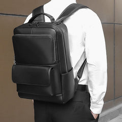 Ba lô đựng laptop bằng da màu đen unisex.