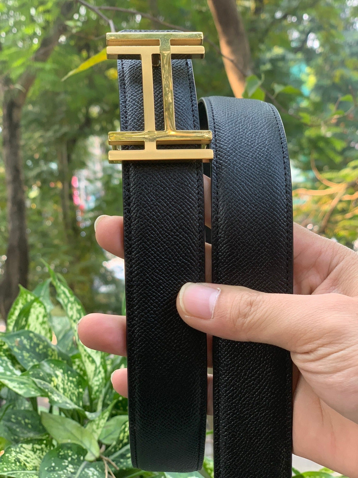 Thắt lưng da bò nguyên tấm khâu tay, cỡ 4