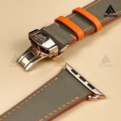 Dây đeo đồng hồ Swift bằng da dành cho Apple Watch, đồng hồ cơ - Màu xám pha cam SW08.33 