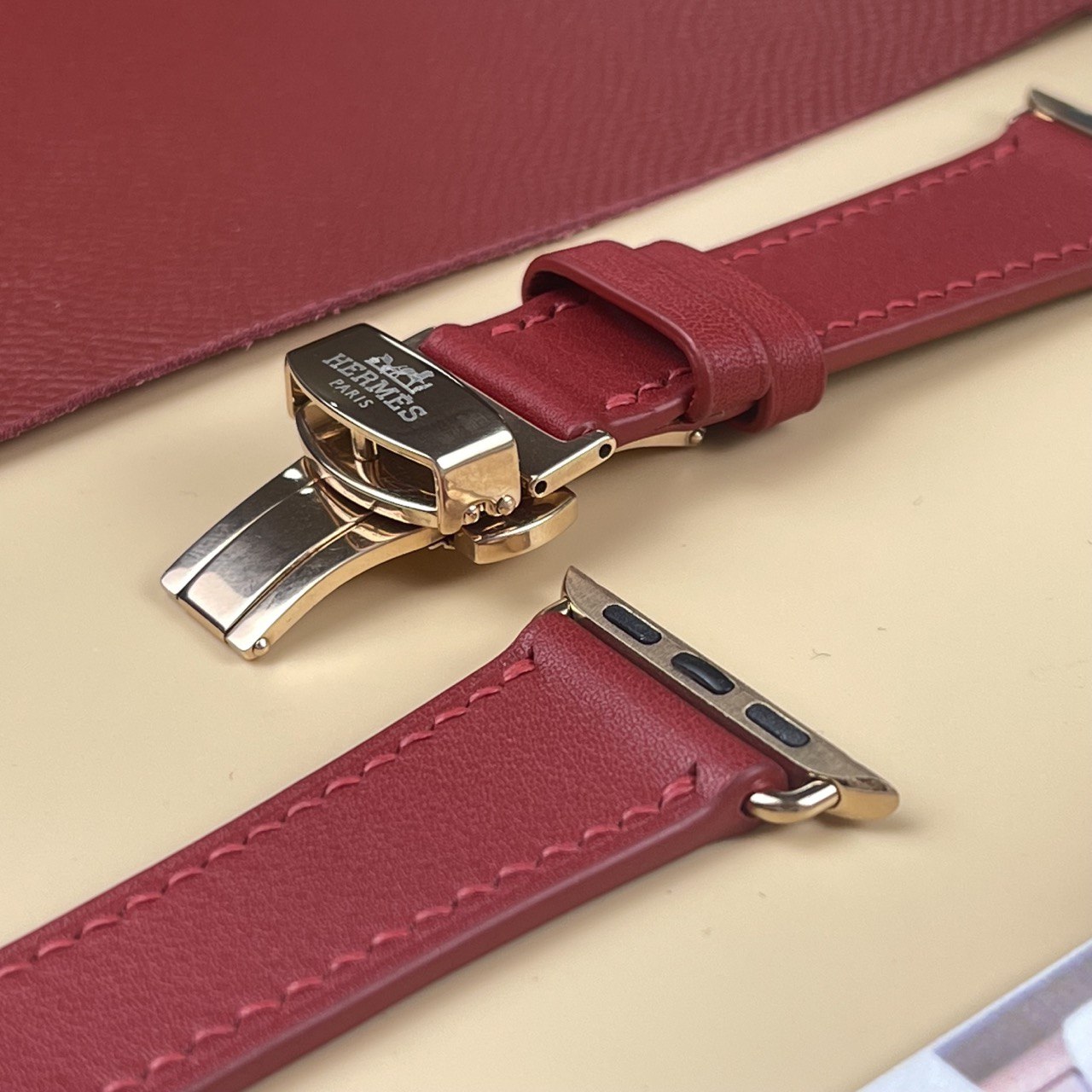 Dây đeo đồng hồ Swift bằng da dành cho Apple Watch, đồng hồ cơ - Màu đỏ rượu vang SW2210 