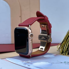 Dây đeo đồng hồ Swift bằng da dành cho Apple Watch, đồng hồ cơ - Màu đỏ rượu vang SW2210 