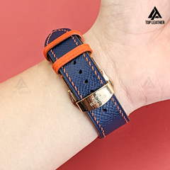Dây đeo đồng hồ bằng da Epsom cho Apple Watch và đồng hồ cơ - Màu xanh hải quân pha chỉ cam EP01.33 