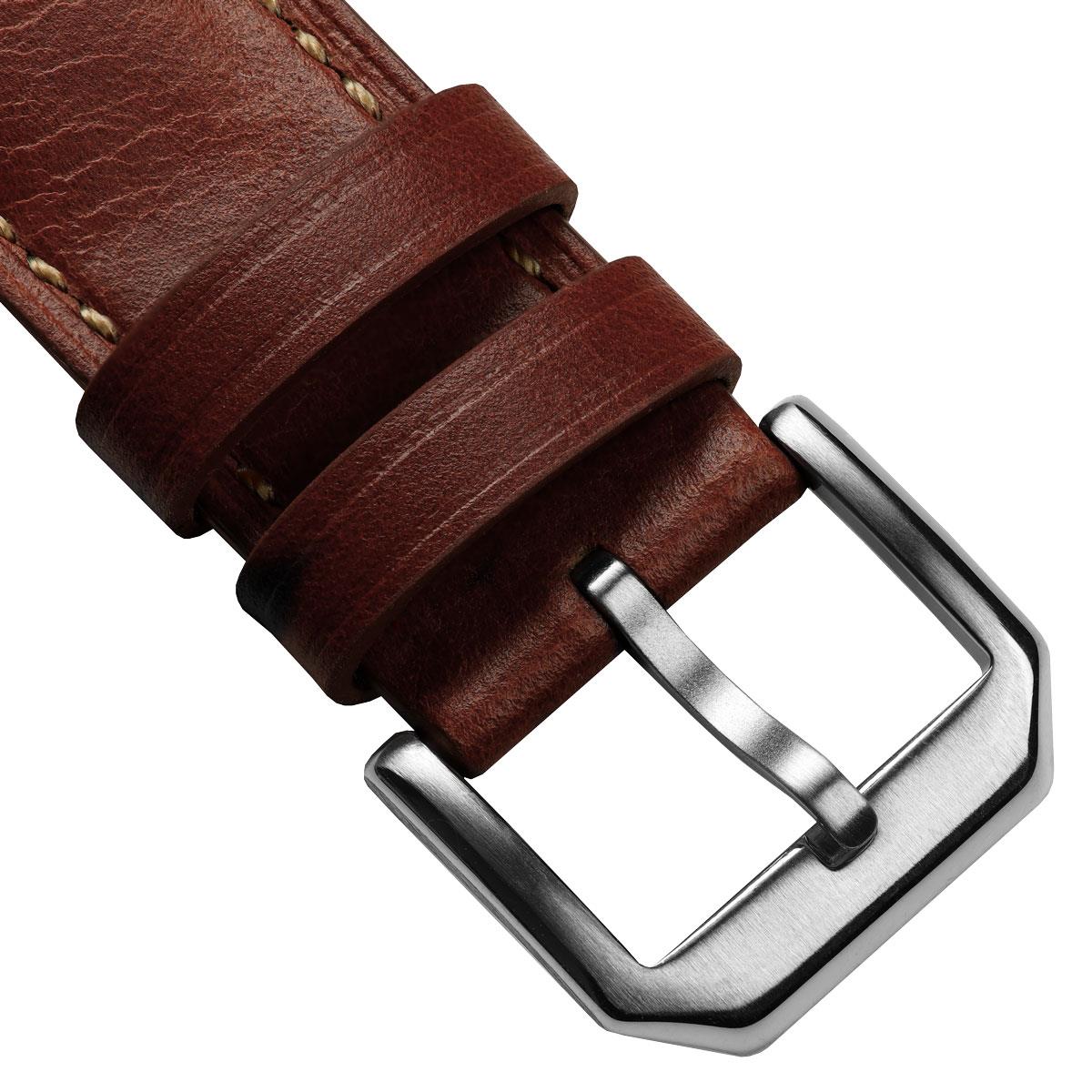 Ban nhạc reloj de cuero genuino acolchado Tenby en color marrón oscuro clásico