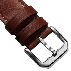 Ban nhạc reloj de cuero genuino acolchado Tenby en color marrón oscuro clásico