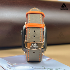 Dây đeo đồng hồ Swift bằng da dành cho Apple Watch, đồng hồ cơ - Màu xám pha cam SW08.33 