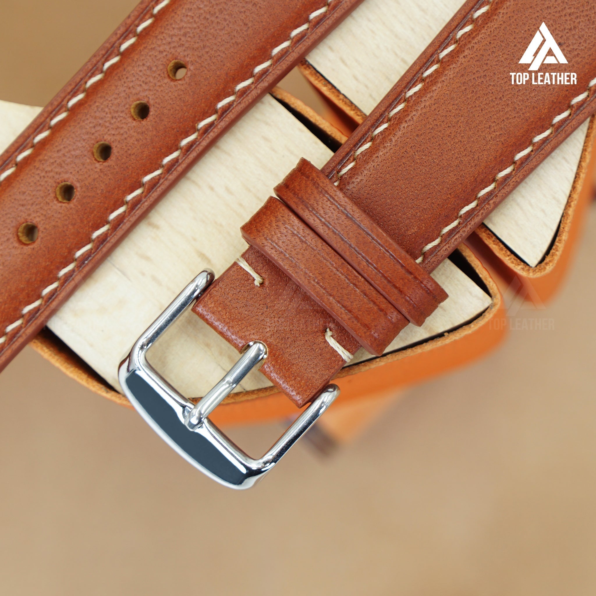 Dây đeo bằng da bê Vachetta cho Apple Watch và đồng hồ cơ. 