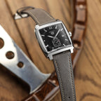 Vòng tay Montre en Cuir Plat Brixham, Gris Pastel Élégant