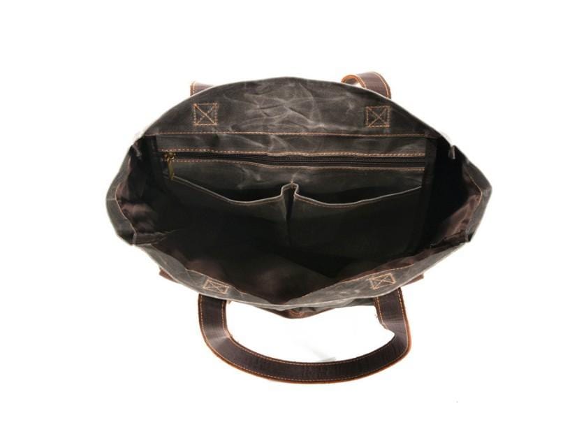 Túi tote da – vải canvas phối da – dành cho nữ – Xanh lá