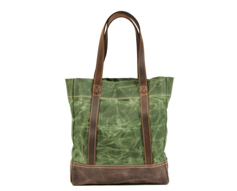 Túi tote da – vải canvas phối da – dành cho nữ – Xanh lá
