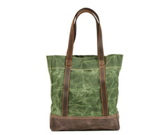 Túi tote da – vải canvas phối da – dành cho nữ – Xanh lá