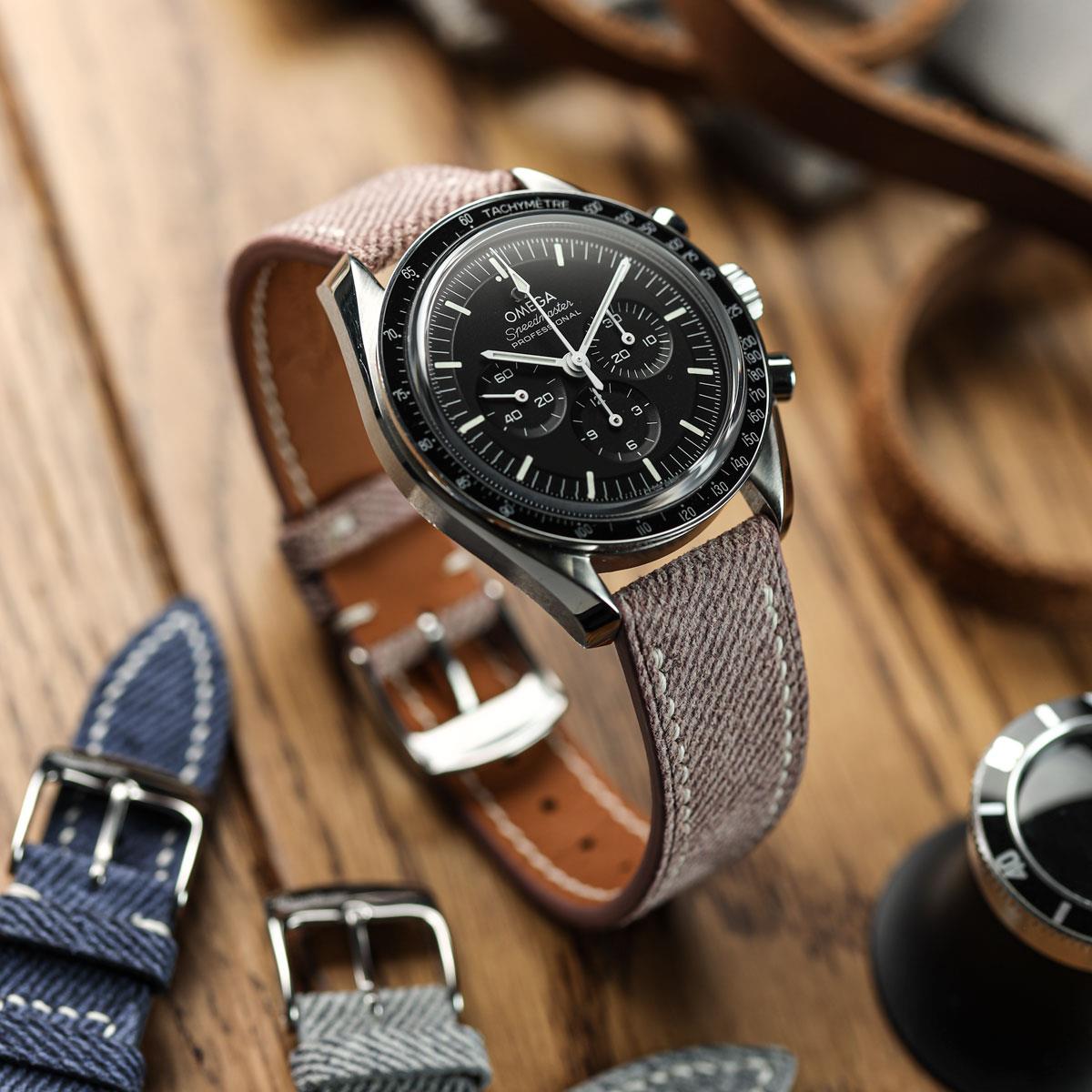 Arbor Handgenähte Denim-Design Echtes Leder Uhrenarmband - Quartz Rosa