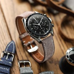 Arbor Handgenähte Denim-Design Echtes Leder Uhrenarmband - Quartz Rosa