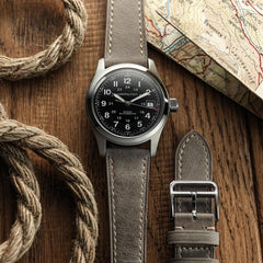 Vòng tay Montre en Cuir Plat Brixham, Gris Pastel Élégant