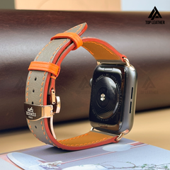 Dây đeo đồng hồ Swift bằng da dành cho Apple Watch, đồng hồ cơ - Màu xám pha cam SW08.33 