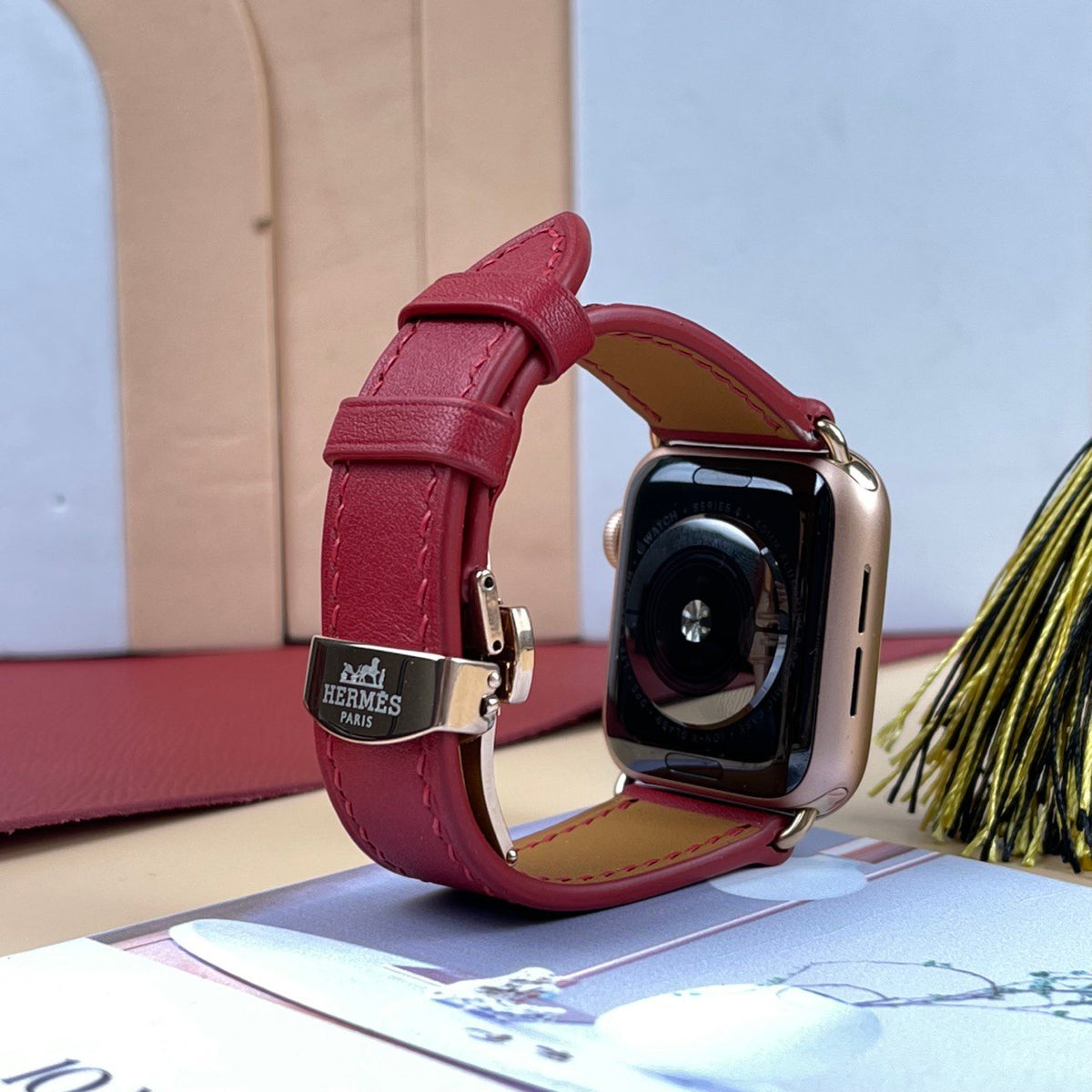 Dây đeo đồng hồ Swift bằng da dành cho Apple Watch, đồng hồ cơ - Màu đỏ rượu vang SW2210 