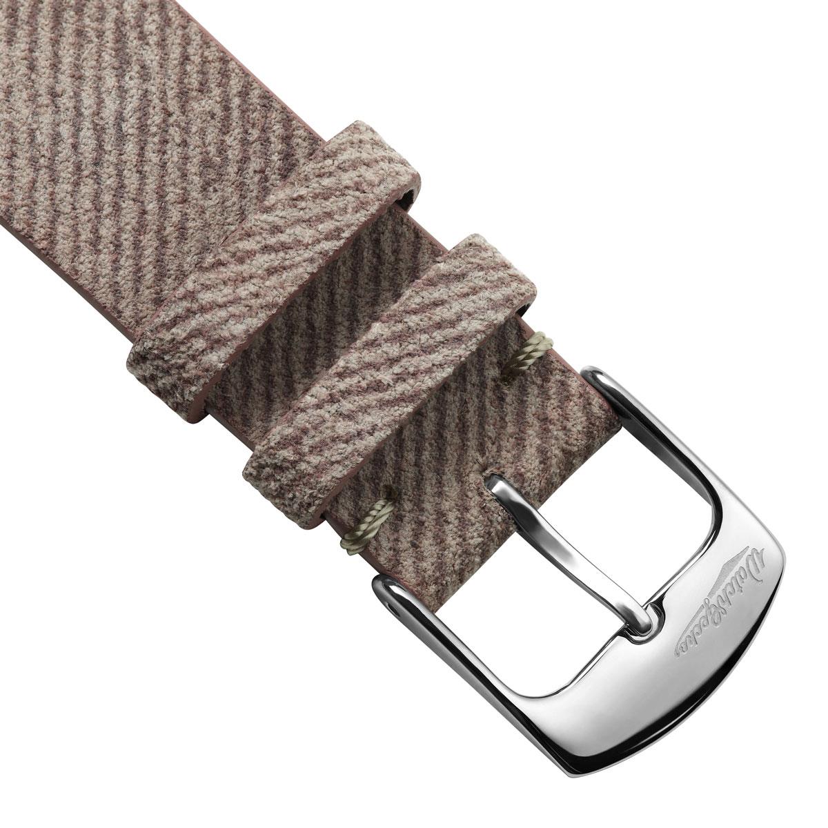 Dây đeo đồng hồ Arbour V-Stitch bằng vải denim và da thật, máy quartz, điểm nhấn màu hồng.