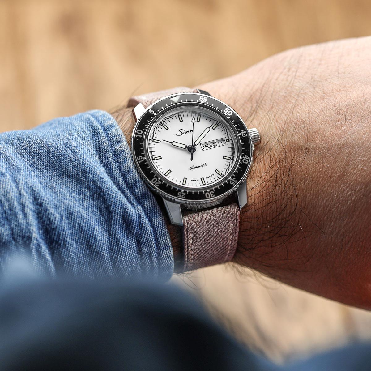 Arbor Handgenähte Denim-Design Echtes Leder Uhrenarmband - Quartz Rosa