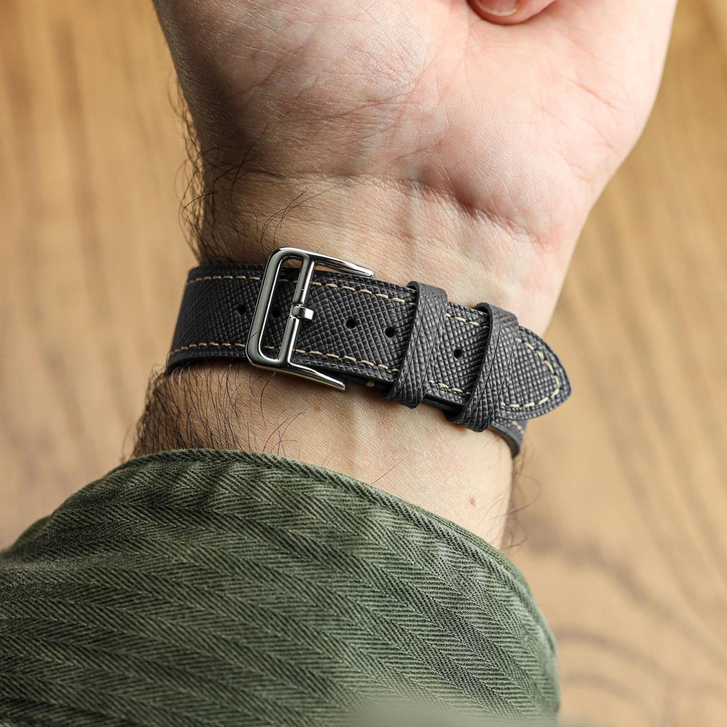 Vòng tay montre và cuir Saffiano Brixham Noir Élégant
