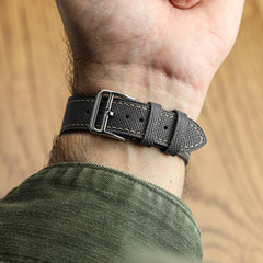 Vòng tay montre và cuir Saffiano Brixham Noir Élégant