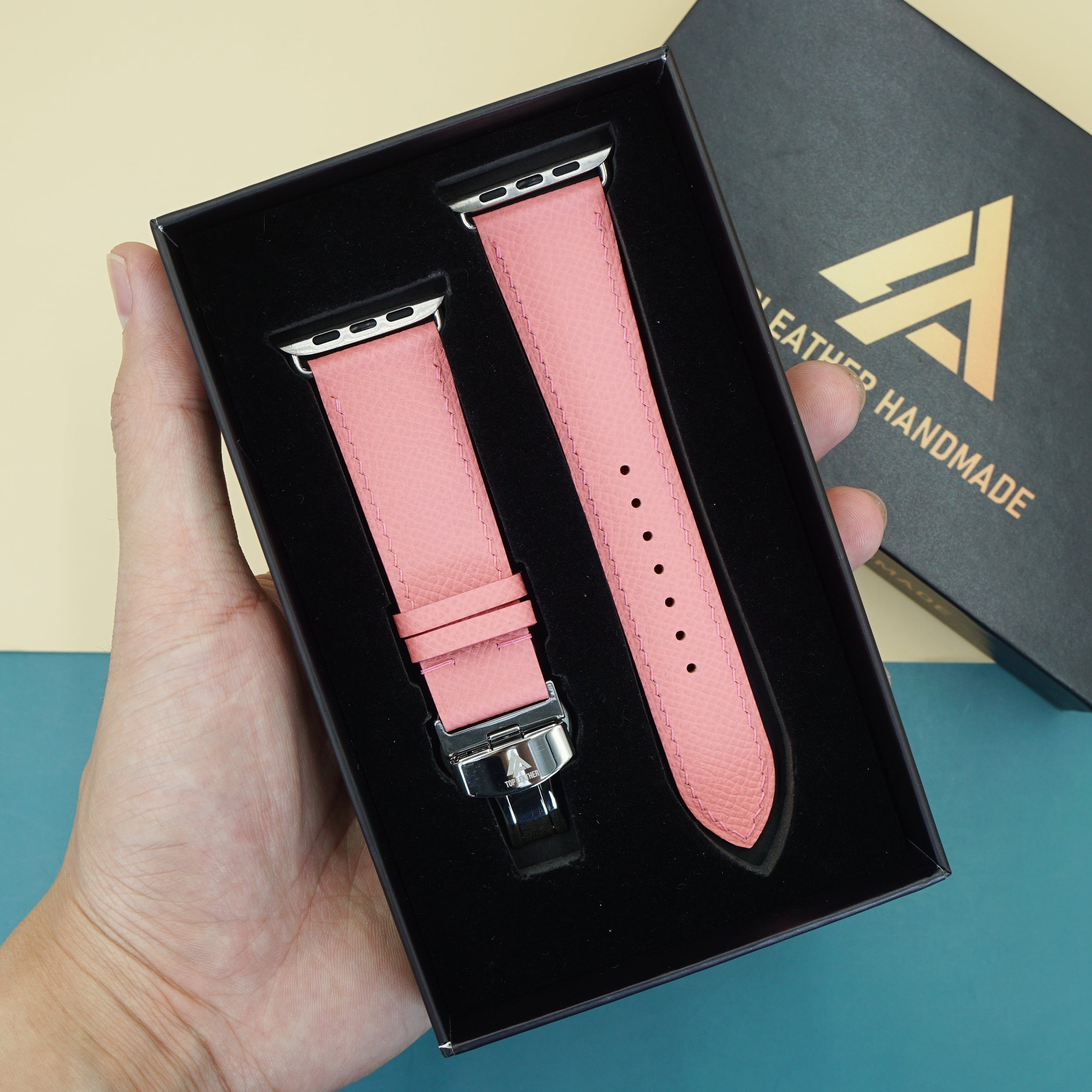 Dây đeo đồng hồ bằng da Epsom dành cho Apple Watch và đồng hồ cơ - Màu hồng EP2202 