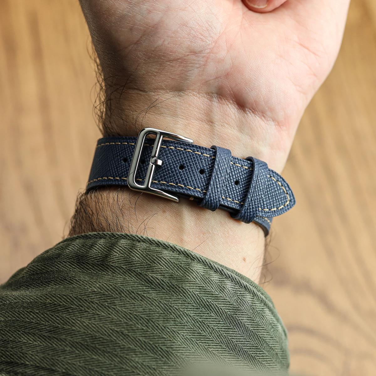 Dây đồng hồ – da Saffiano – Xanh navy
