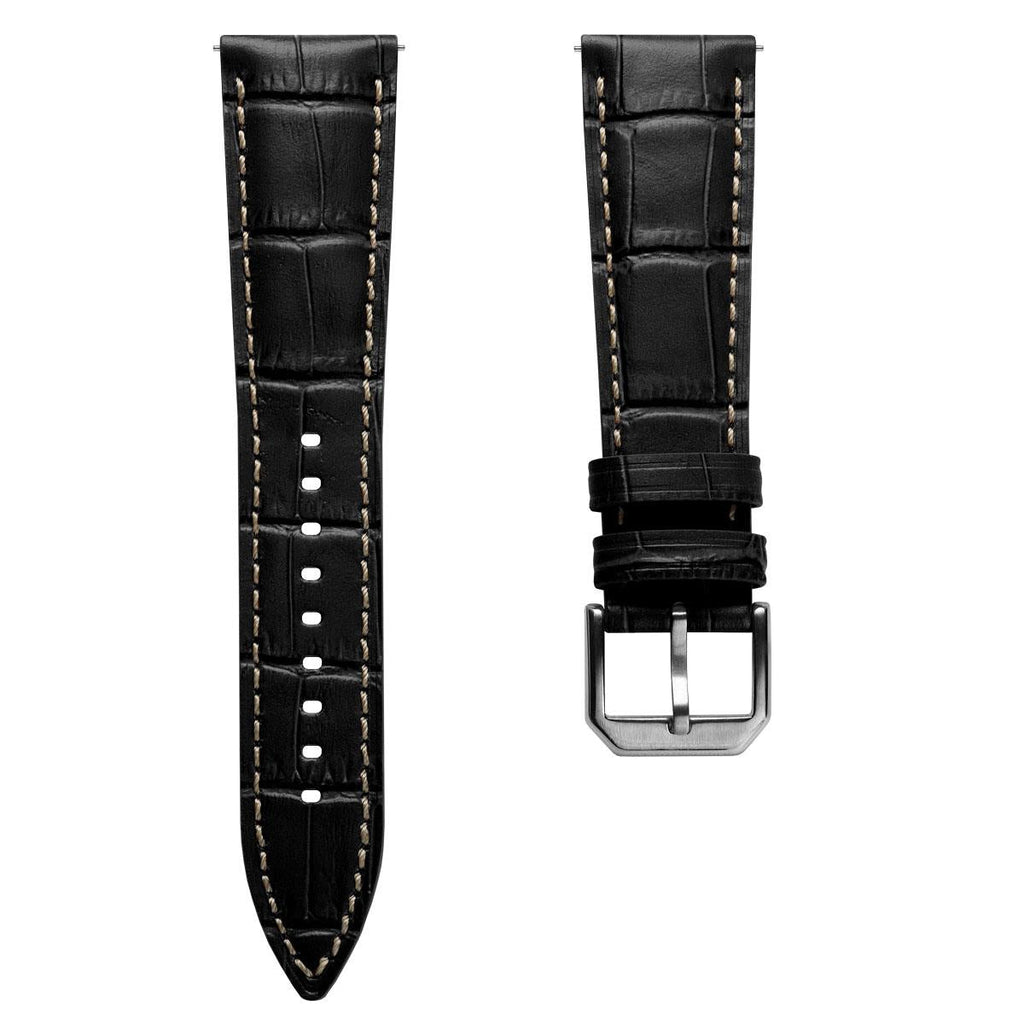 Vòng tay pour montre en cuir véritable avec họa tiết cá sấu Carolina - Noir Intense