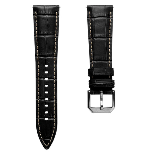 Vòng tay pour montre en cuir véritable avec họa tiết cá sấu Carolina - Noir Intense