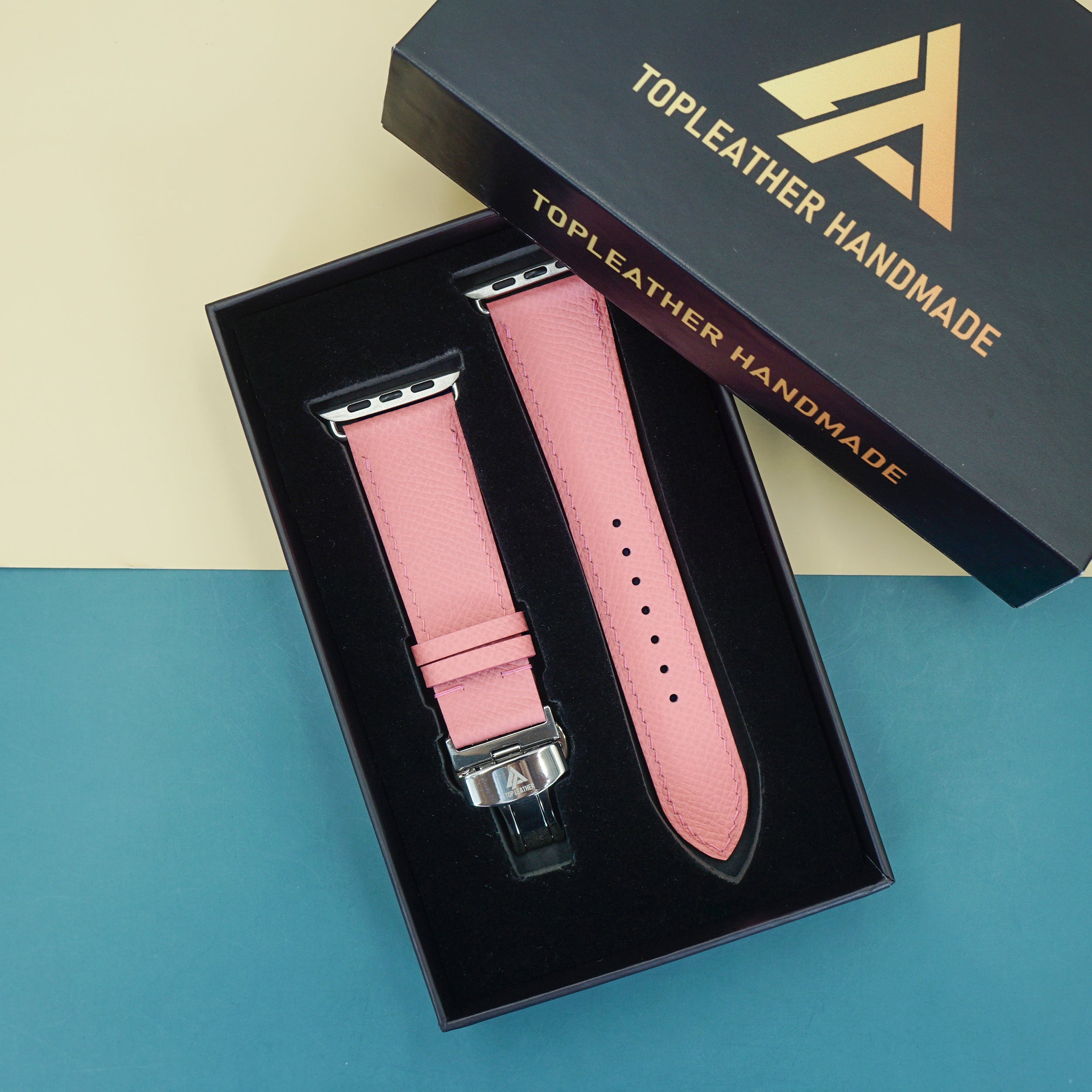 Dây đeo đồng hồ bằng da Epsom dành cho Apple Watch và đồng hồ cơ - Màu hồng EP2202 