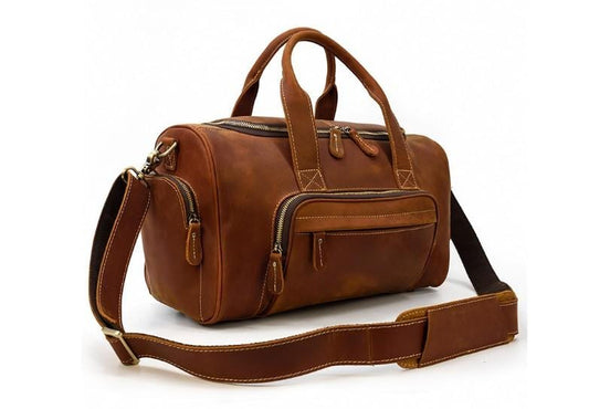 Túi du lịch da màu nâu dành cho nam, túi hành lý ngoài trời.