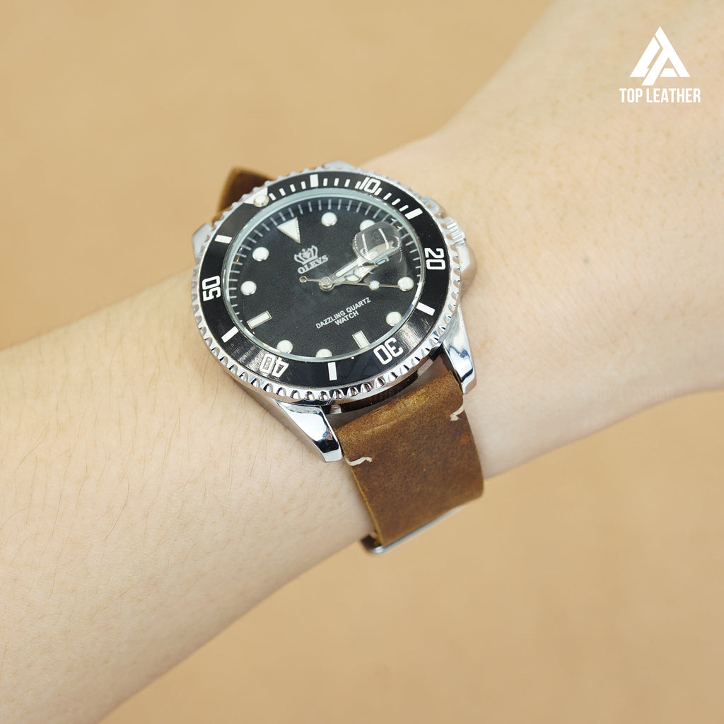 Dây đeo đồng hồ bằng da sáp TopLeather – Tương thích với Apple Watch & Samsung Galaxy Watch (Màu nâu sô cô la) 