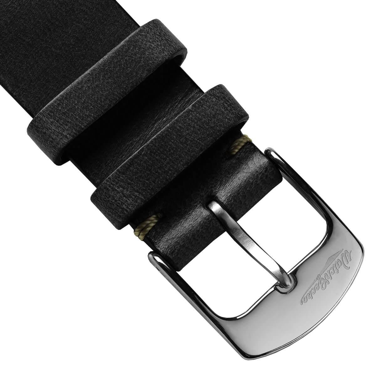 Dây đeo đồng hồ bằng da thật Horween Chromexcel® khâu chữ V - Màu đen Chromexcel